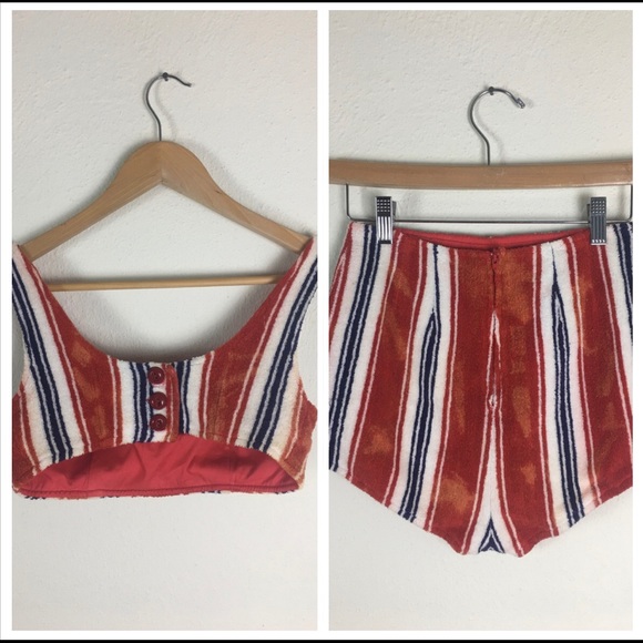 Vintage 60s Red, White & Blue Terrycloth Swim Suit - Picture 2 of 2